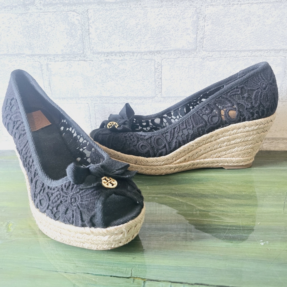 Tory Burch Jackie Lace Espadrille Wedges